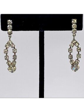 VINTAGE EARRINGS Pierced Ear posts Rhinestones Dangling Silver color OS fits all